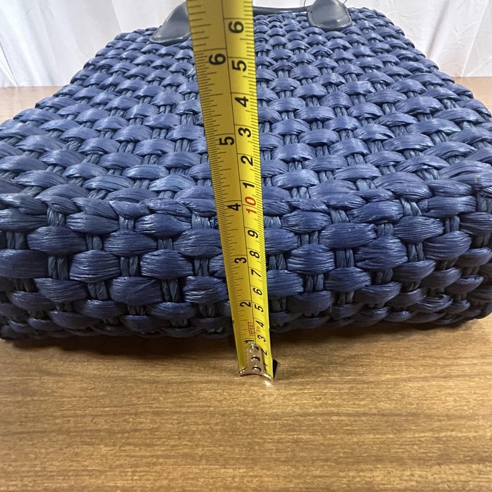 Talbots Top Handle Bag Womens Small Blue Woven Plastic Gingham Lined Purse - Picture 8 of 9